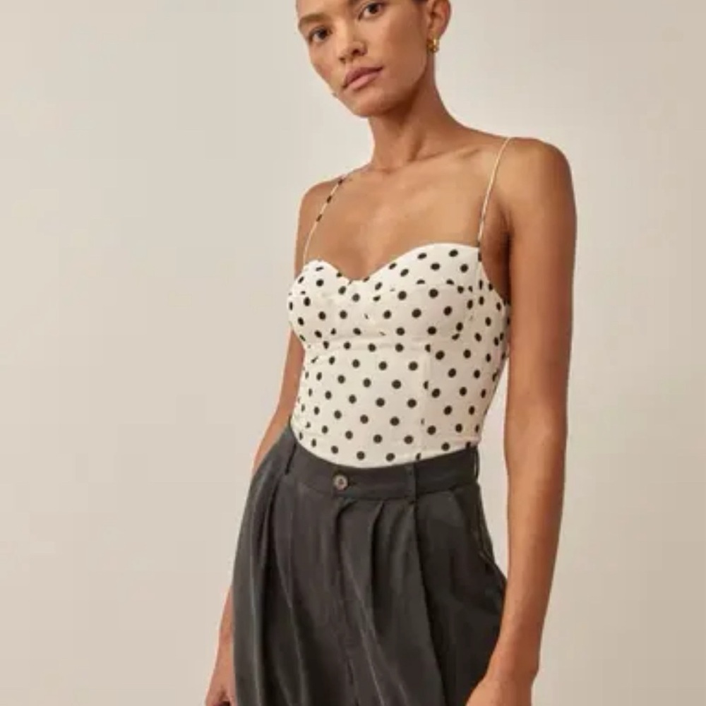 Reformation Cream and Black Bustier Bodysuit